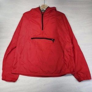 LL Bean Men's Size L Large Pull Over Windbreaker Red Hooded Jacket #1228